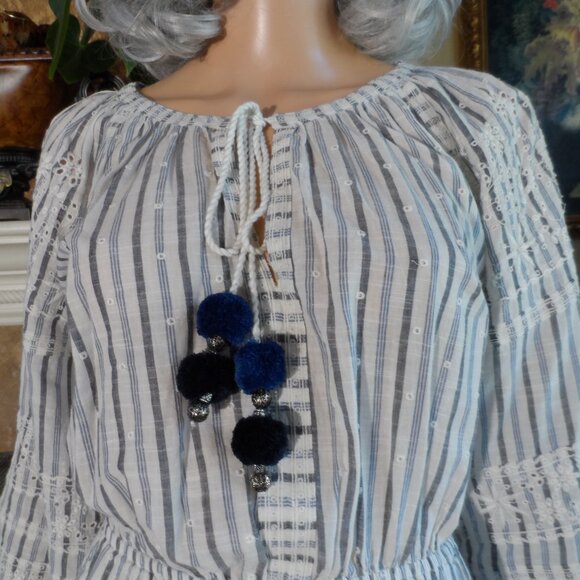 New LoveShackFancy Blue/Ivory Striped Maxi Dress Size S - Picture 4 of 16